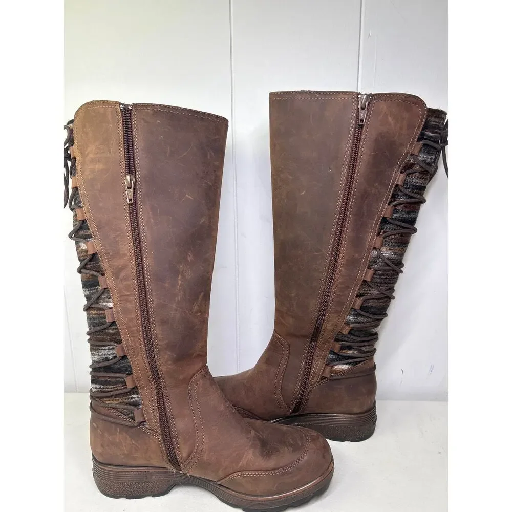 BIONICA Epping Aztec Brown Leather Waterproof Tall Boots Womens 7.5M NWOB